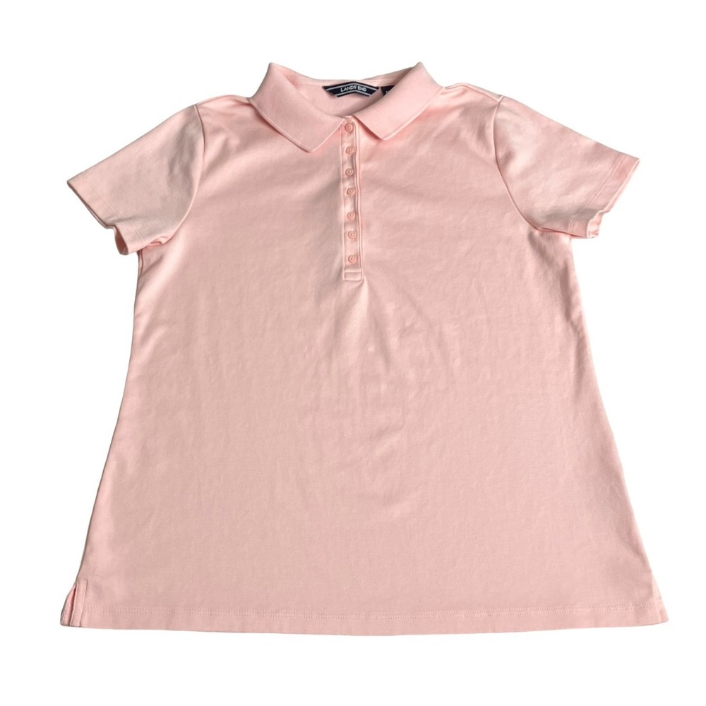 Lands End Polo Shirt Womens Medium Pink Short Sleeve Casual Preppy Classic Golf